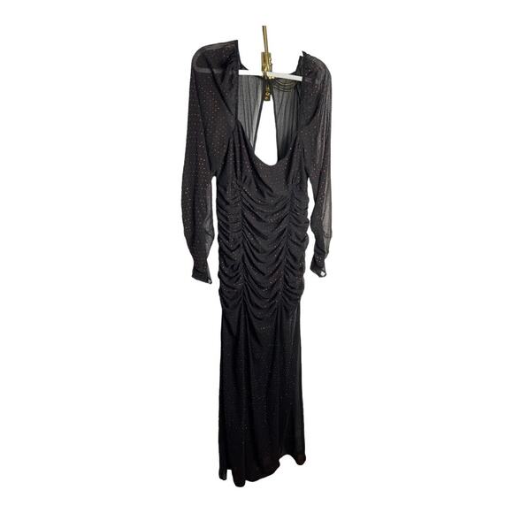 Dundas x Revolve Stardust Ruched Maxi Dress Long Sleeve Side Slit Black Ruby XL - Picture 5 of 14